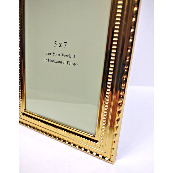 Vintage Gold Toned Polished Photo Frame for 5x7" Beaded Edge Easel Back NIB - Picture 7 of 8